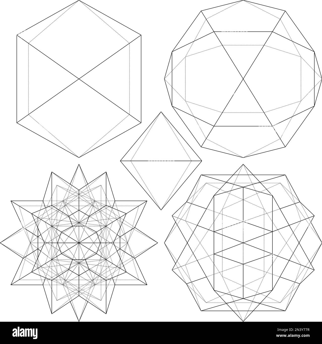 Polyeder Vom Einfachen Zum Komplizierten Formvektor. Abbildung Isoliert Auf Weißem Hintergrund. Eine Vektordarstellung der geometrischen Form. Stock Vektor