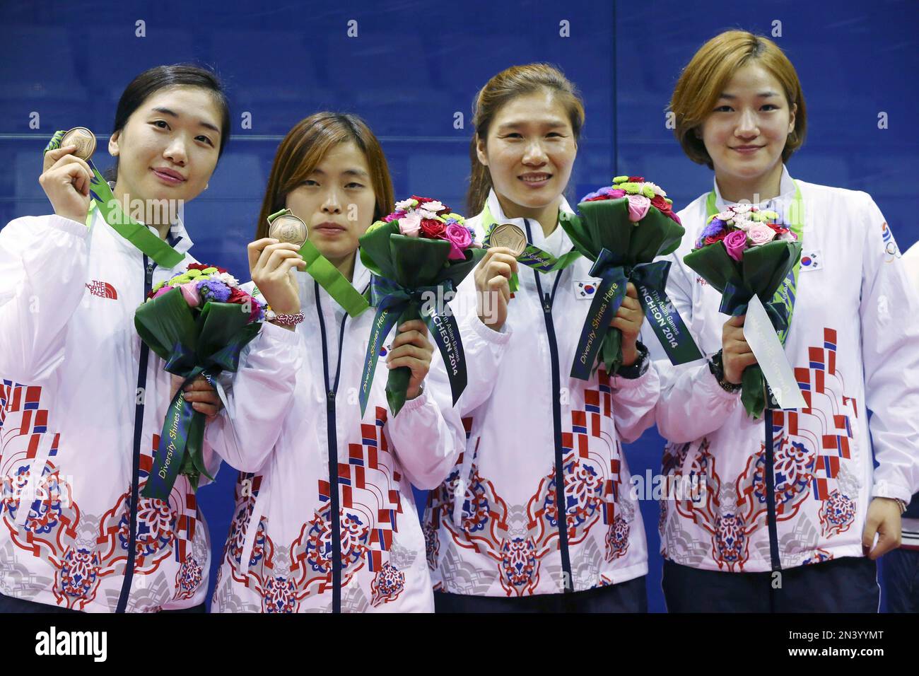 South Korea’s Song Sunmi, left, Lee Jihyun, 2nd left, Park Eunok, 2nd