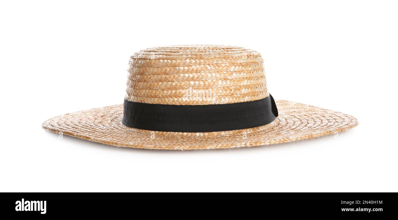Modischer Hut isoliert auf Weiß. Strandzubehör Stockfoto