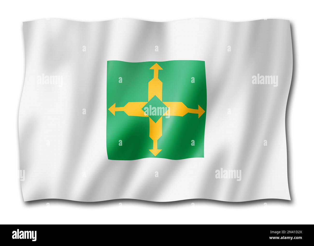 Flagge des Bundesbezirks, Brasilien winkende Bannersammlung. 3D-Illustration Stockfoto