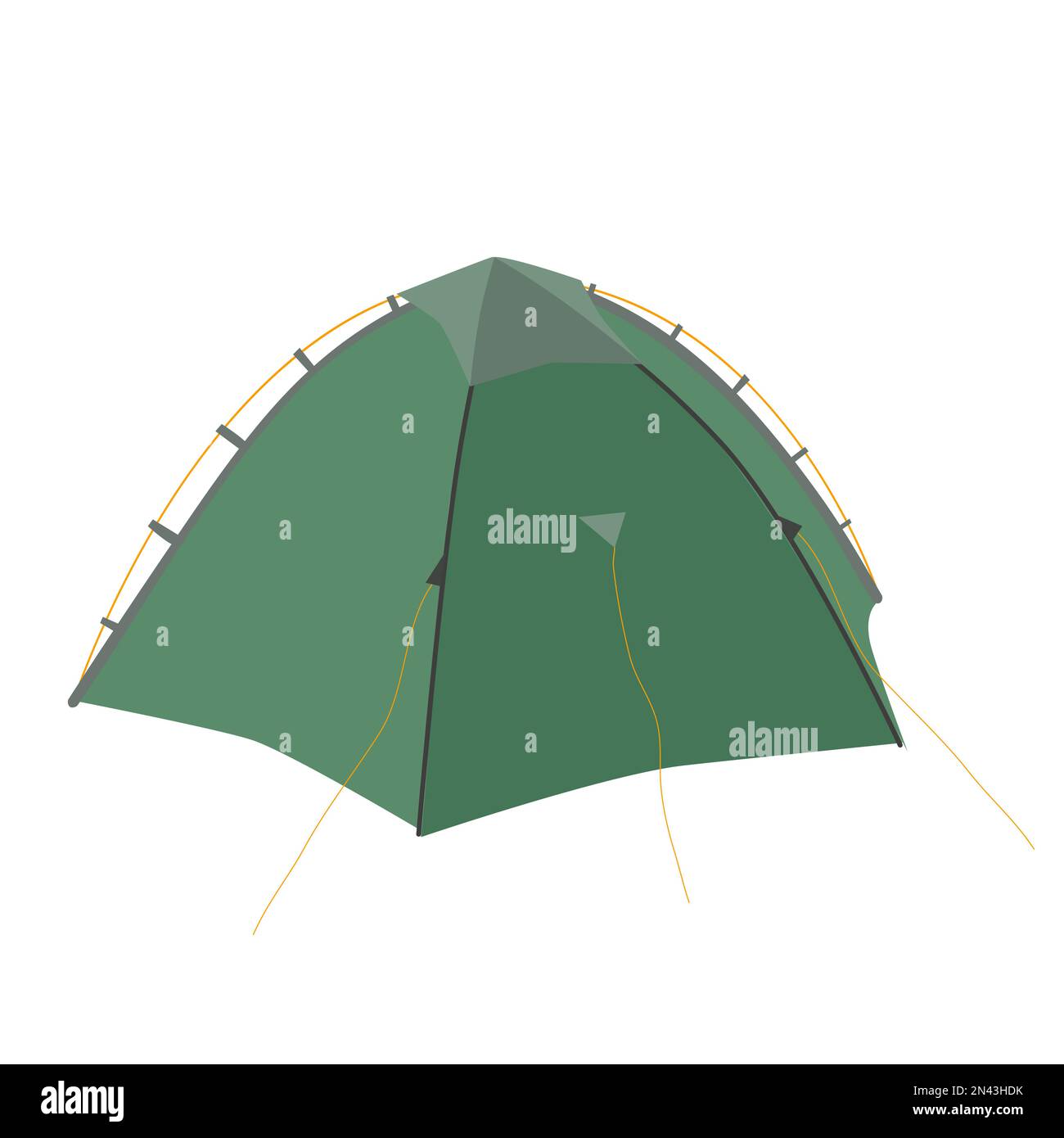 Nachhaltiges Zelt für Camping, Reisen, Outdoor-Ikone. Die Kuppelmembran wird von externen Polen und Ridpolen getragen. Vektordarstellung. Stock Vektor