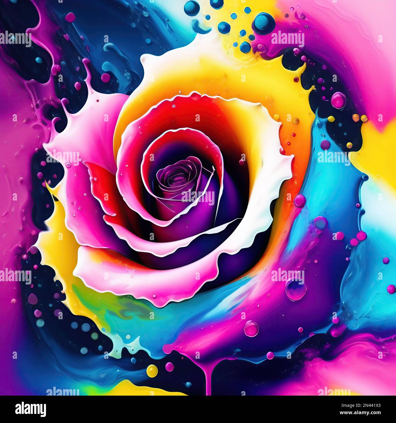 Illustration einer wunderschönen Rosenblume im abstrakten Spritzwasser-Stil Stockfoto