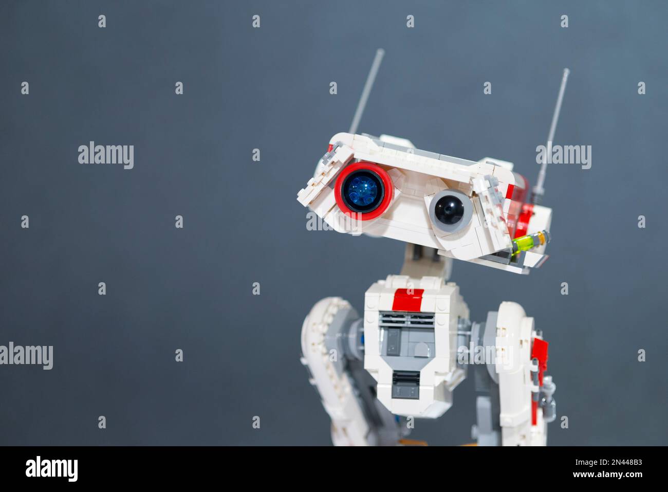 Star Wars Robot BD-1 aus Lego-Steinen Stockfoto