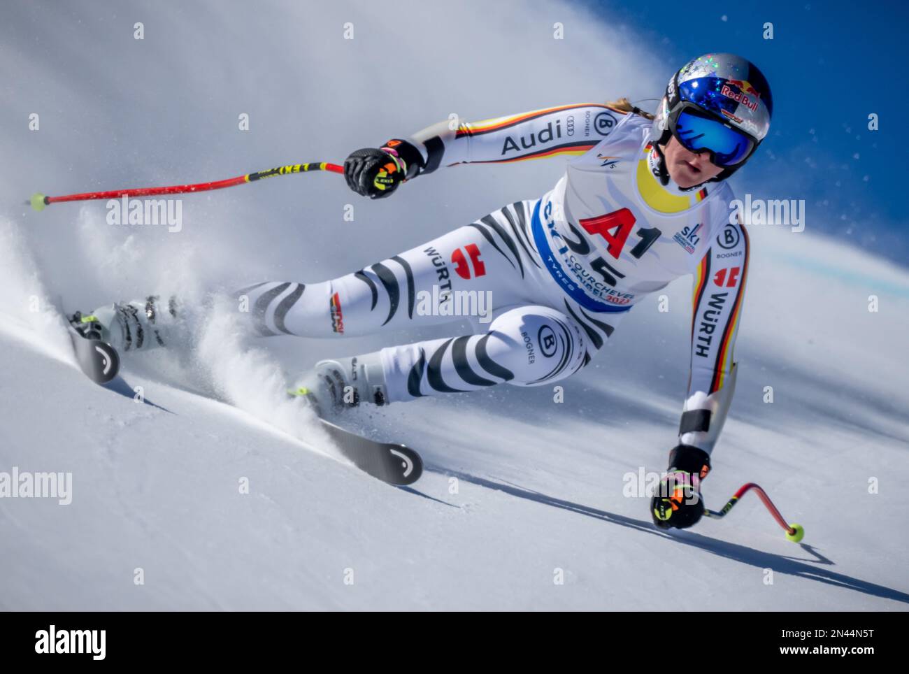 Meribel, Frankreich. 08. Februar 2023. Alpinski Emma Aicher
