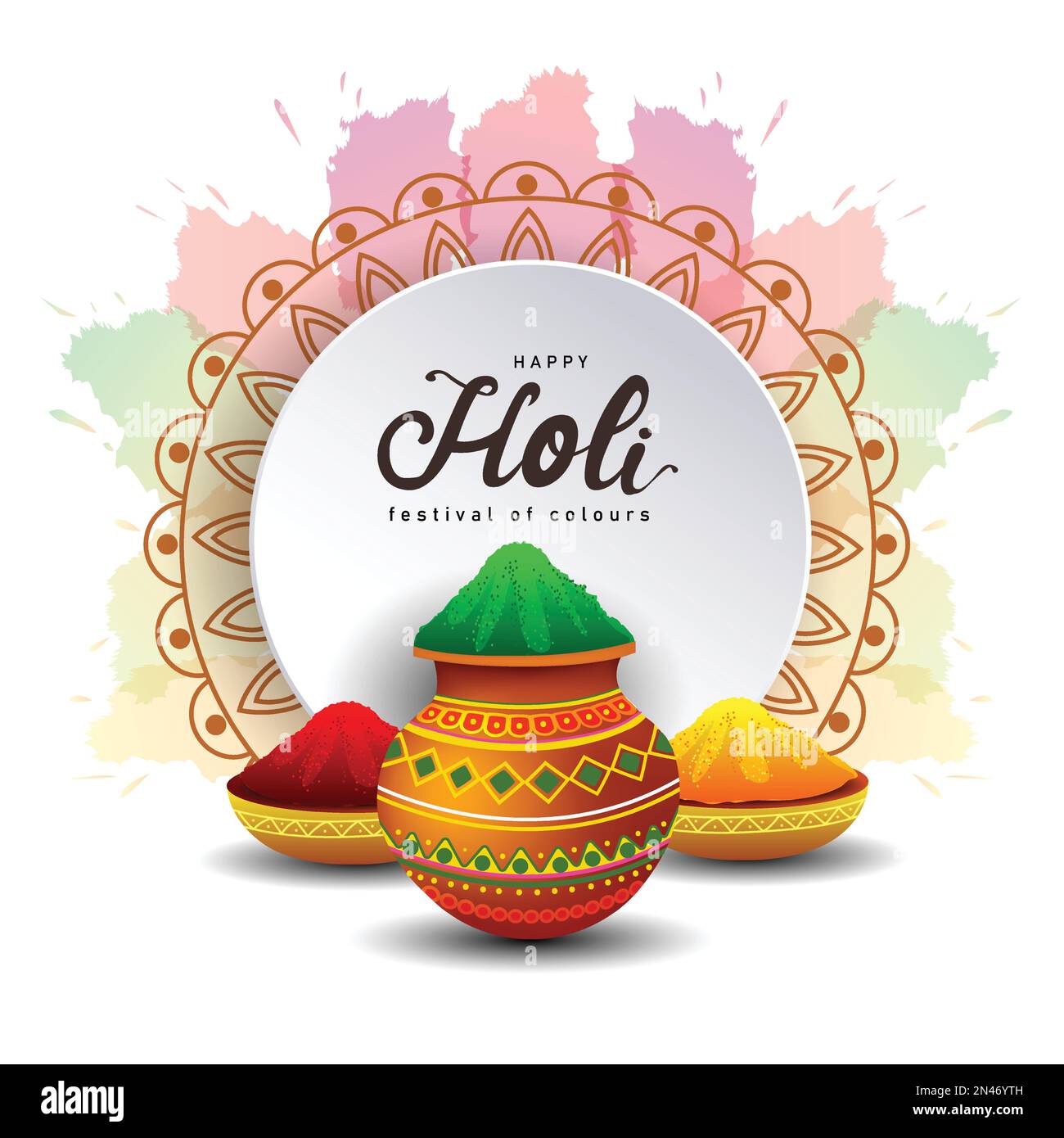 Indian Festival glücklich Holi mit Gruppe von Farbpulver Platten. vektor-Illustration Design Stock Vektor