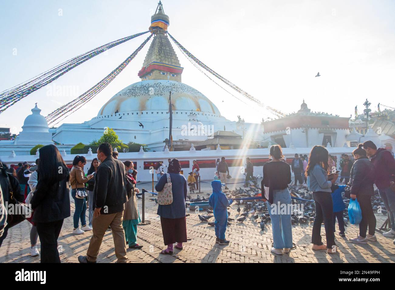 Kathmandu Boudhanat, einer der größten sphärischen Stupas in Nepal und der Welt. Stockfoto
