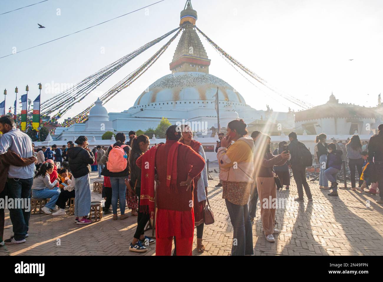Kathmandu Boudhanat, einer der größten sphärischen Stupas in Nepal und der Welt. Stockfoto