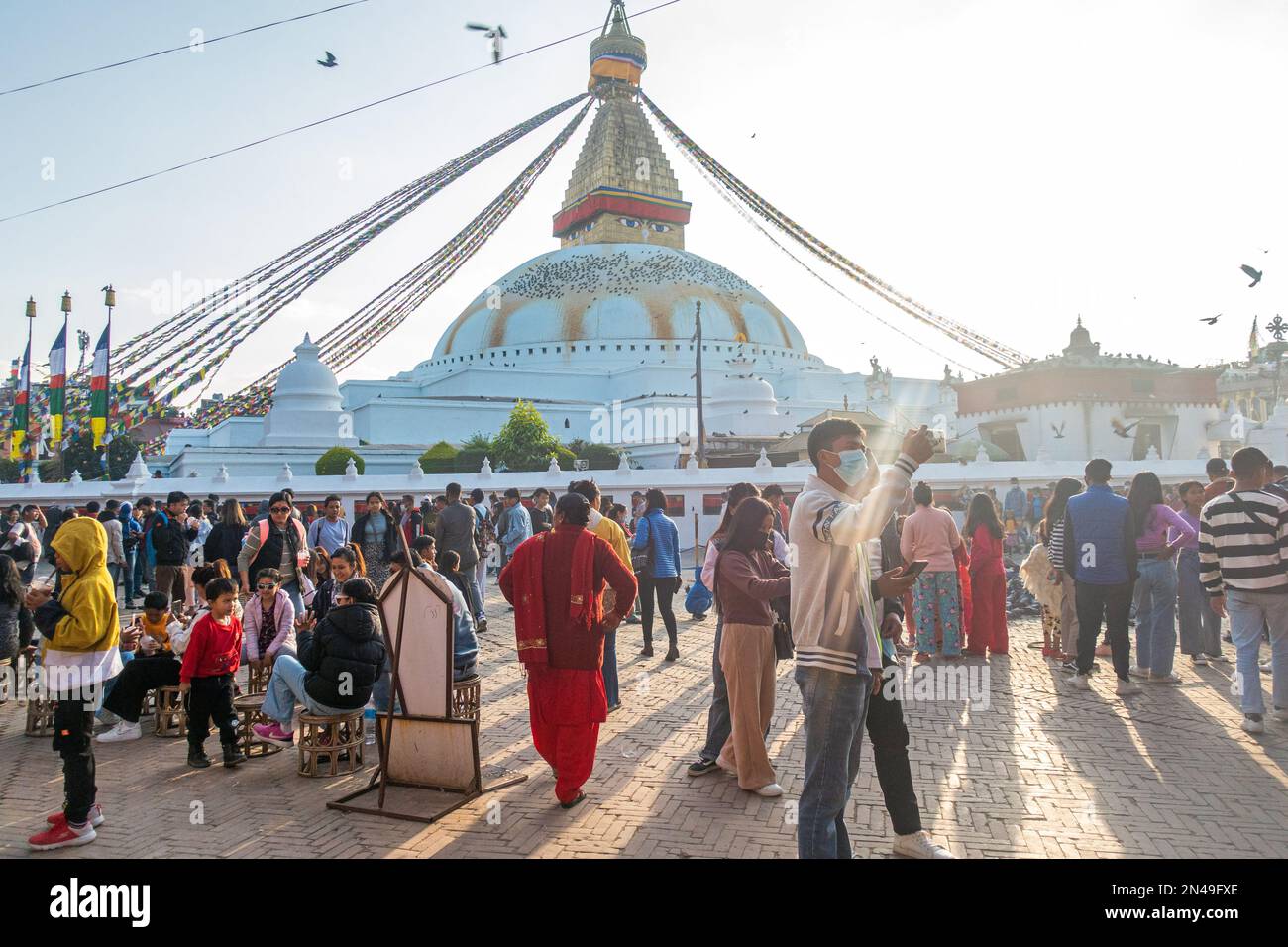 Kathmandu Boudhanat, einer der größten sphärischen Stupas in Nepal und der Welt. Stockfoto