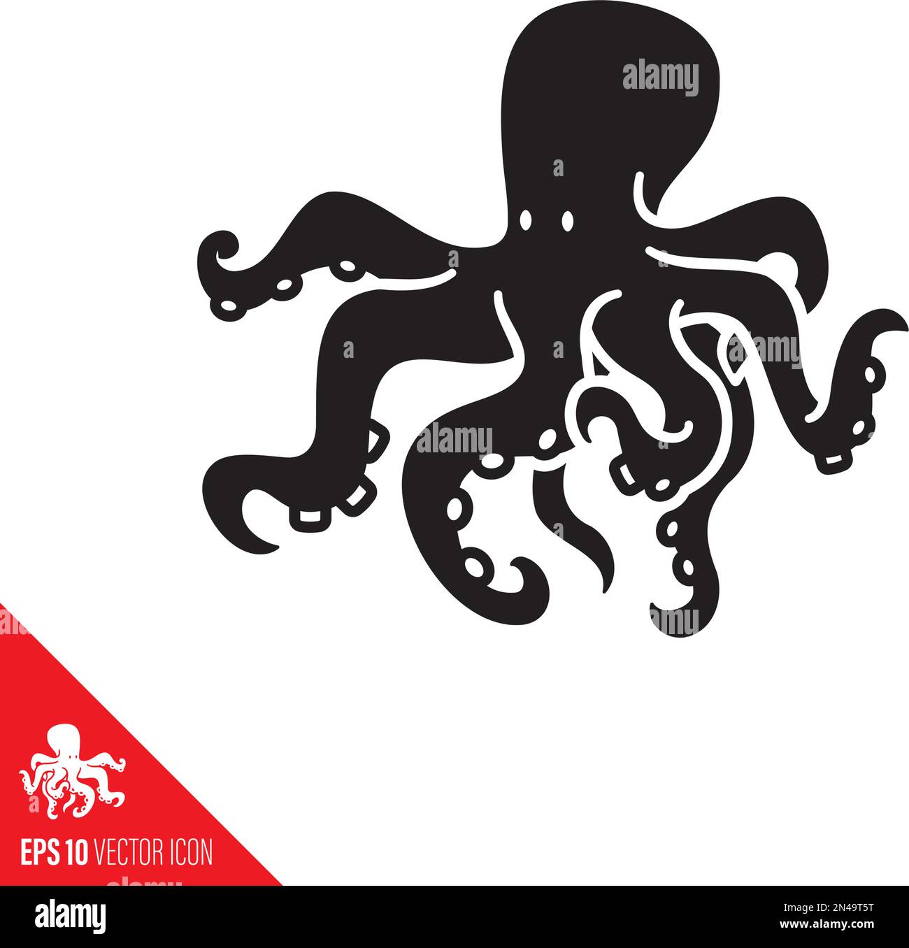 Octopus Cartoon Zeichen-Vektor-Glyphe-Symbol Stock Vektor