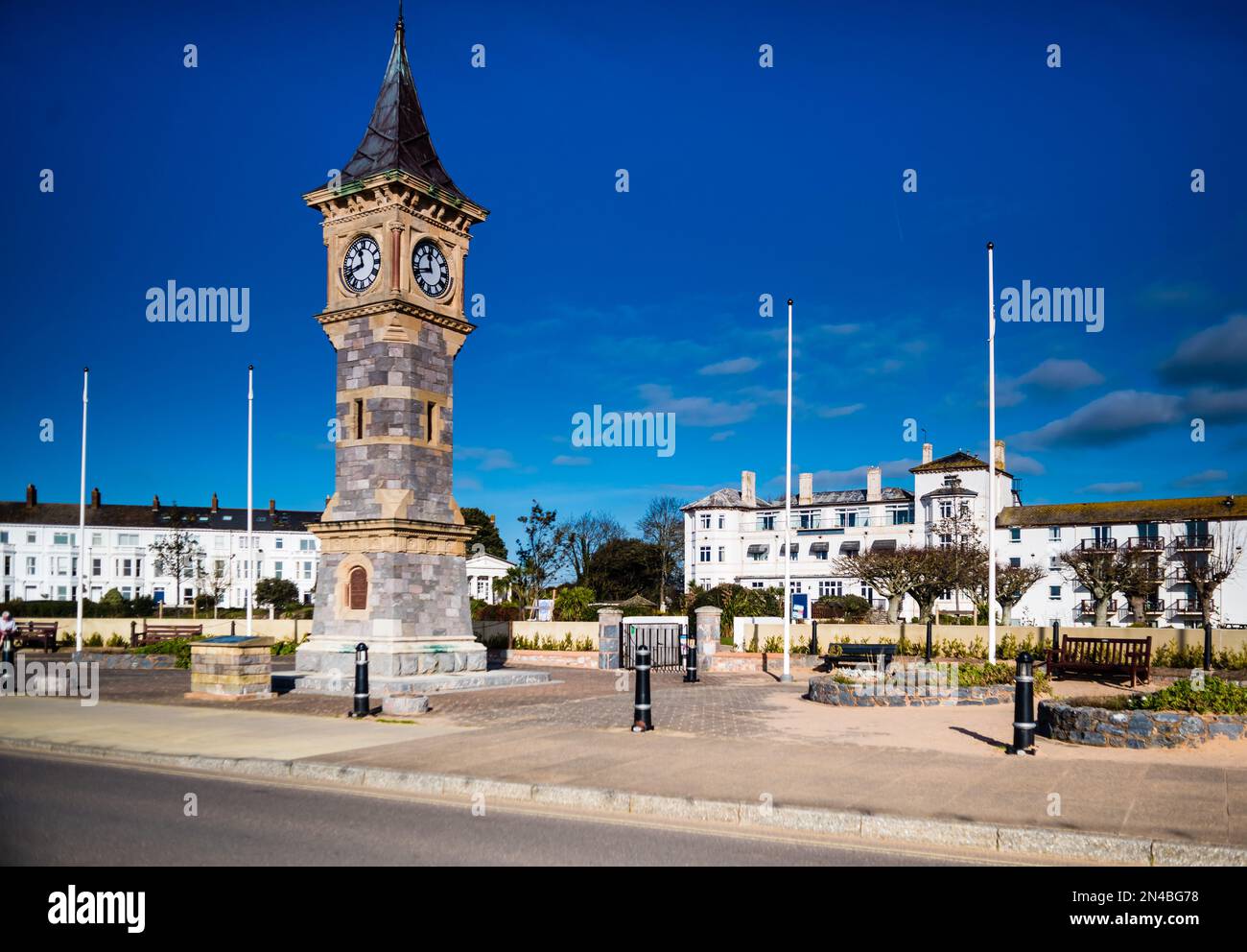 Uhrenturm an der Küste von Exmouth. Stockfoto