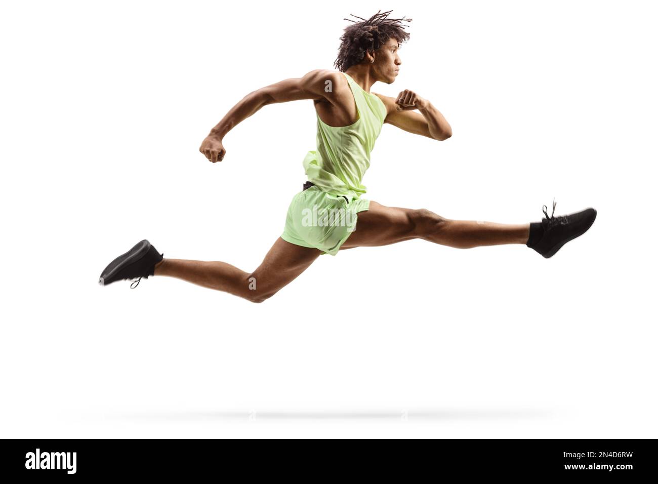 afroamerikaner, männliche Trainingshürde, isoliert auf weißem Hintergrund Stockfoto