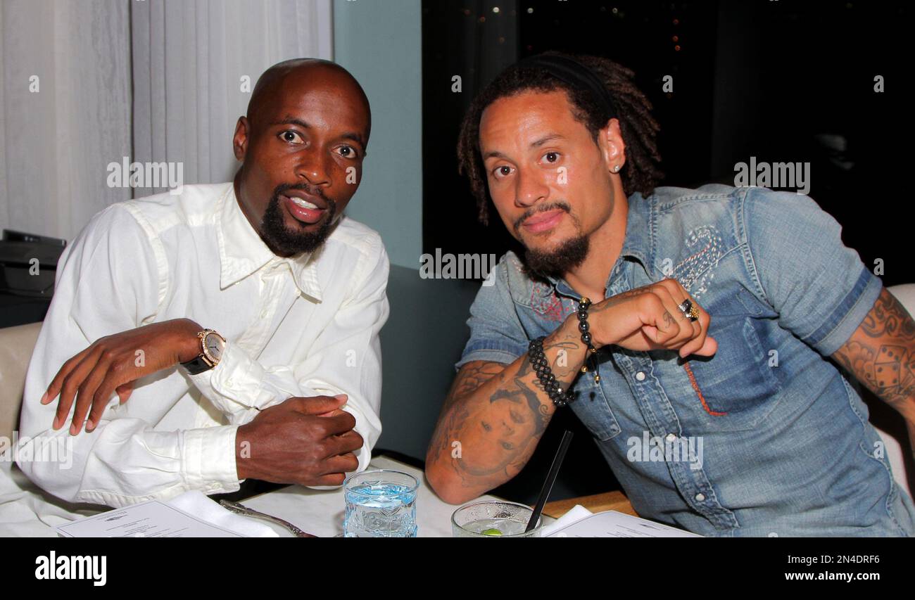 USA Soccer players DaMarcus Beasley and Jermaine Jones seen at Audi Celebrates Jermaine Jones of the U.S. National Soccer Team During 2014 ESPY Weekend at Herringbone at Mondrian on Tuesday, July 15, 2014, in West Hollywood, California. (Photo by Arnold Turner/Invision for Audi/AP Images) Stockfoto