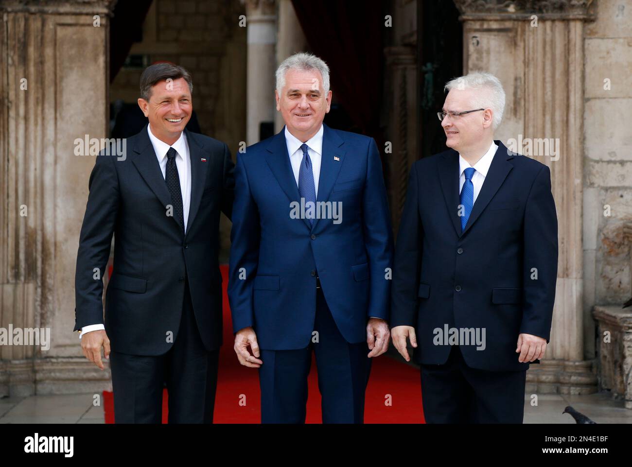 Serbia's president Tomislav Nikolic, center, poses with Slovenia's ...