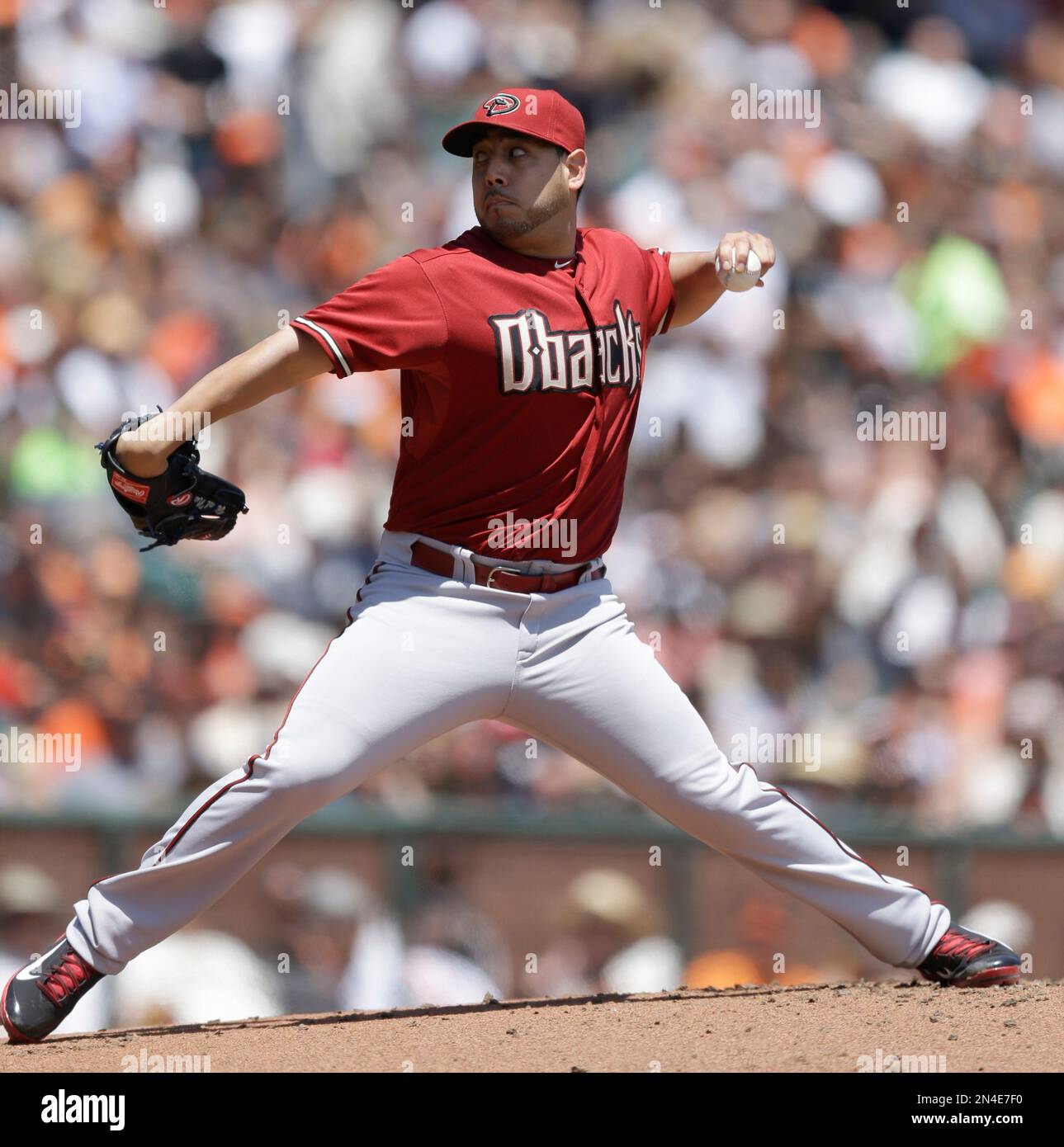 Arizona Diamondbacks' Vidal Nuno pitches against the San Francisco Giants in the first inning of a baseball game Sunday, July 13, 2014, in San Francisco. (AP Photo/Ben Margot) Stockfoto