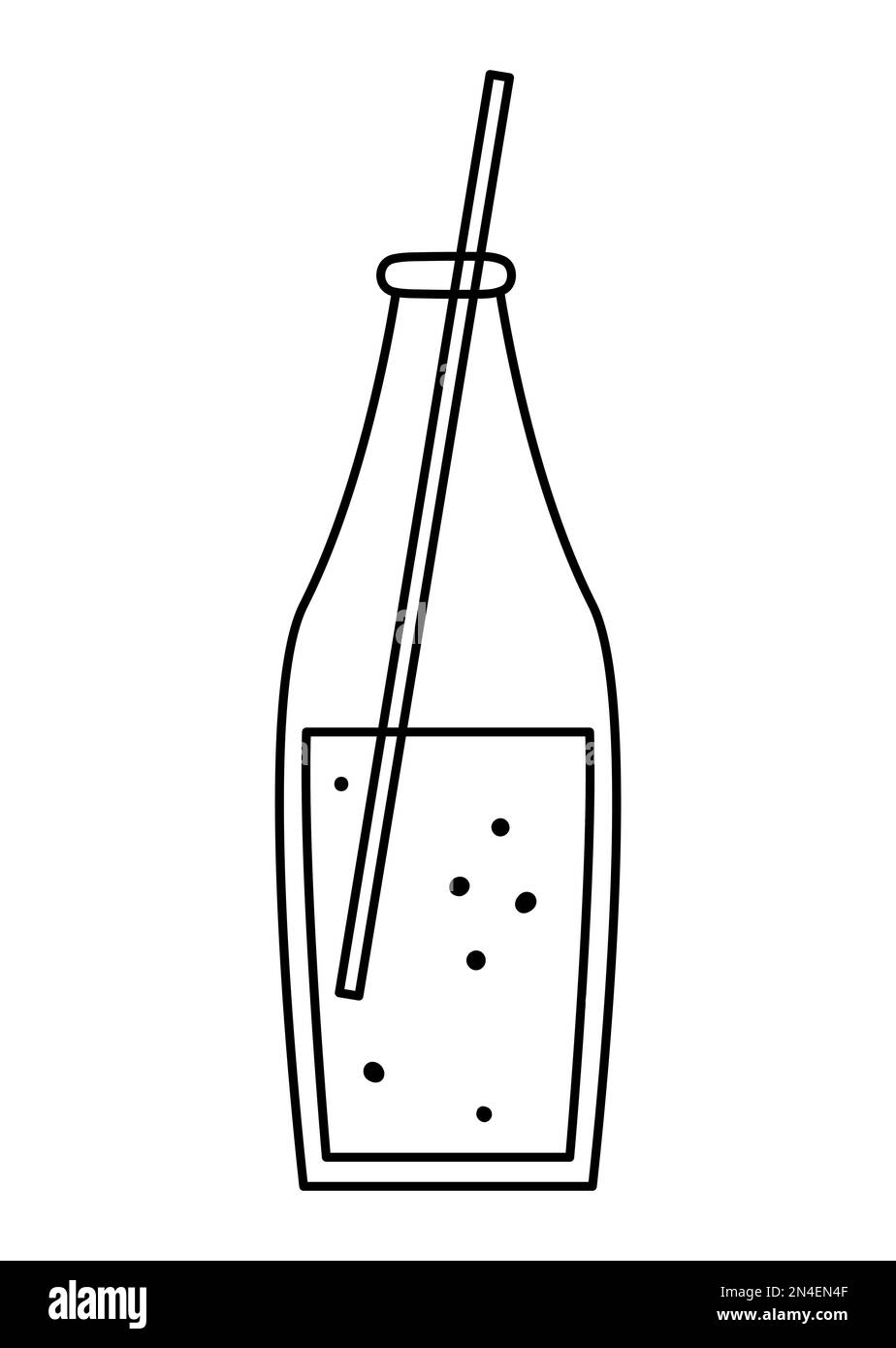 Schwarze und weiße Vektorlimonade in Glasflasche mit Strohhalm. Süßes süßes Getränk als Illustration für Karte, Poster, Aufdruck. Kurzbeschreibung des Feiertags oder Geburtstags Stock Vektor