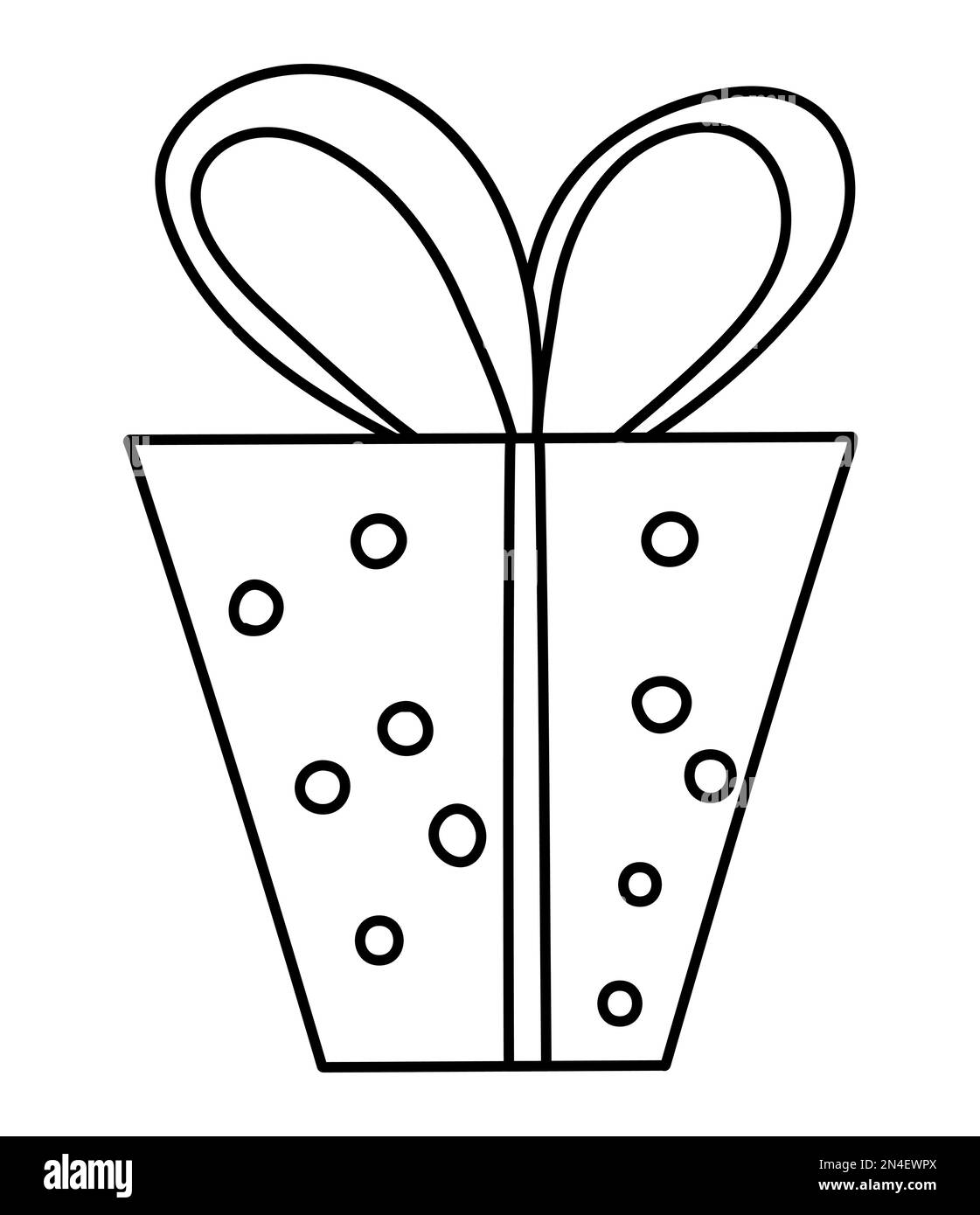 Vector niedliches schwarz-weißes Geburtstagsgeschenk mit Schleife. Lustiges Geburtstagsgeschenk für Karte, Druckdesign. Kurzdarstellung der Feiertage für Kinder. Fröhlicher Feier Stock Vektor