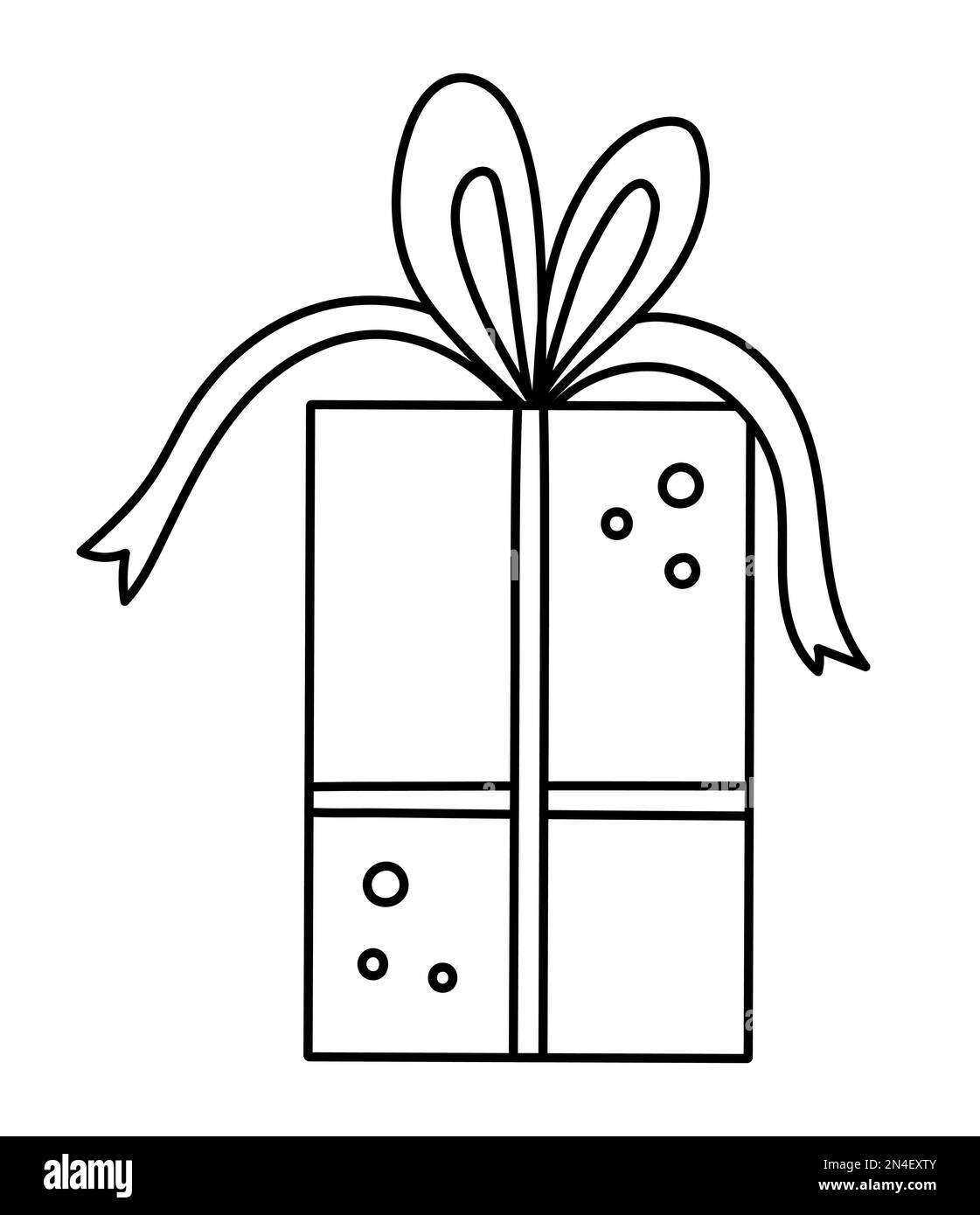 Vector niedliches schwarz-weißes Geburtstagsgeschenk mit Schleife. Lustiges Geburtstagsgeschenk für Karte, Druckdesign. Kurzdarstellung der Feiertage für Kinder. Fröhlicher Feier Stock Vektor