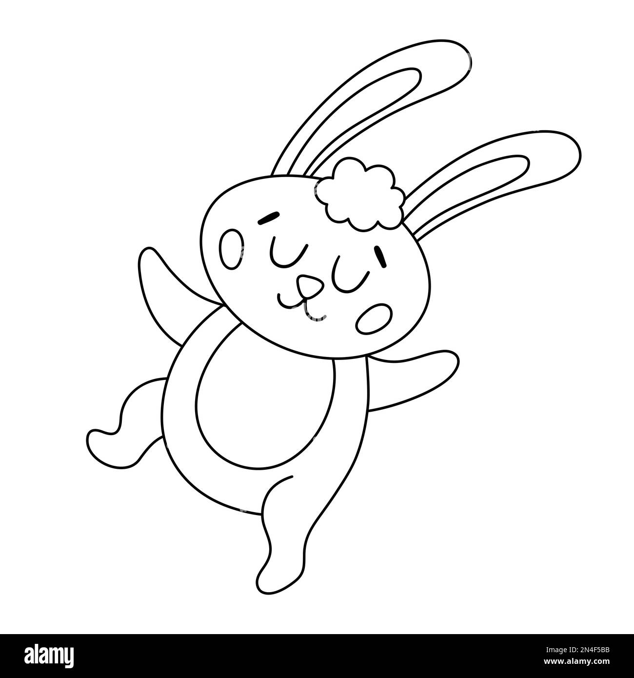 Vector schwarz-weißes Osterhasen-Symbol. Kontur tanzende Kaninchen isoliert auf weißem Hintergrund. Süße niedliche Tierzeichnung für Kinder. Lustige Sprotte Stock Vektor