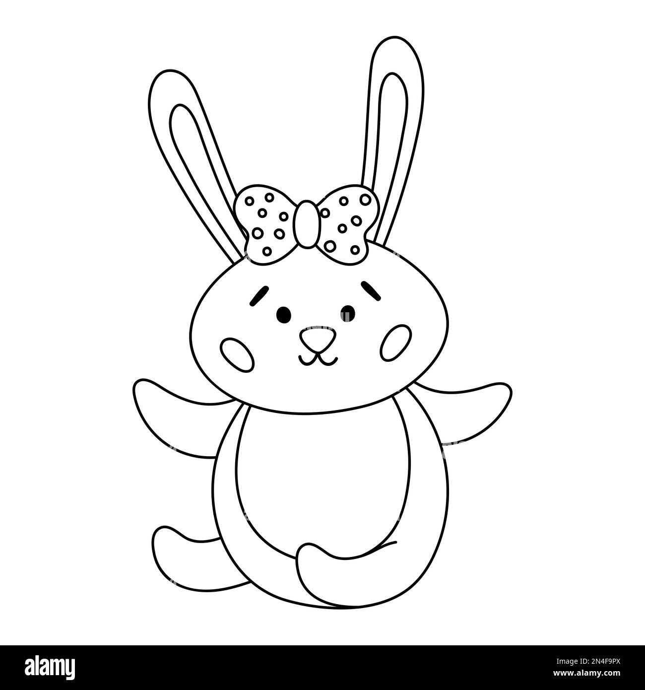 Vector schwarz-weißes Osterhasen-Symbol. Kontur sitzender Hase mit Hörbogen. Süße niedliche Tierzeichnung für Kinder. Lustiges Frühlingshasenbild Stock Vektor