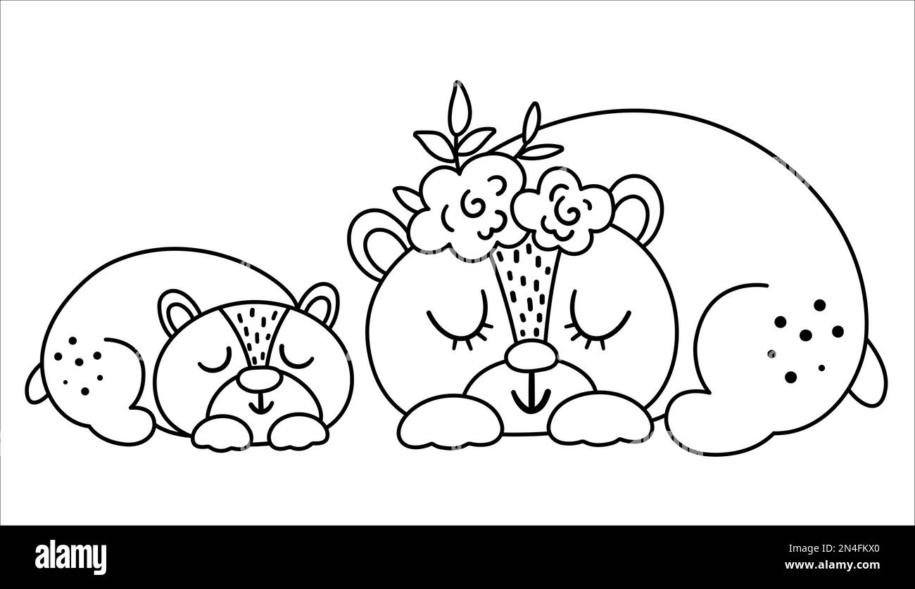 Vector schwarz-weißer Babybär mit Elternteil. Lustige Künstlerwelt mit Waldtieren, die Liebe zur Familie zeigt. Süße Bo-Illustration für Karte, Aufdruck, Stock Vektor
