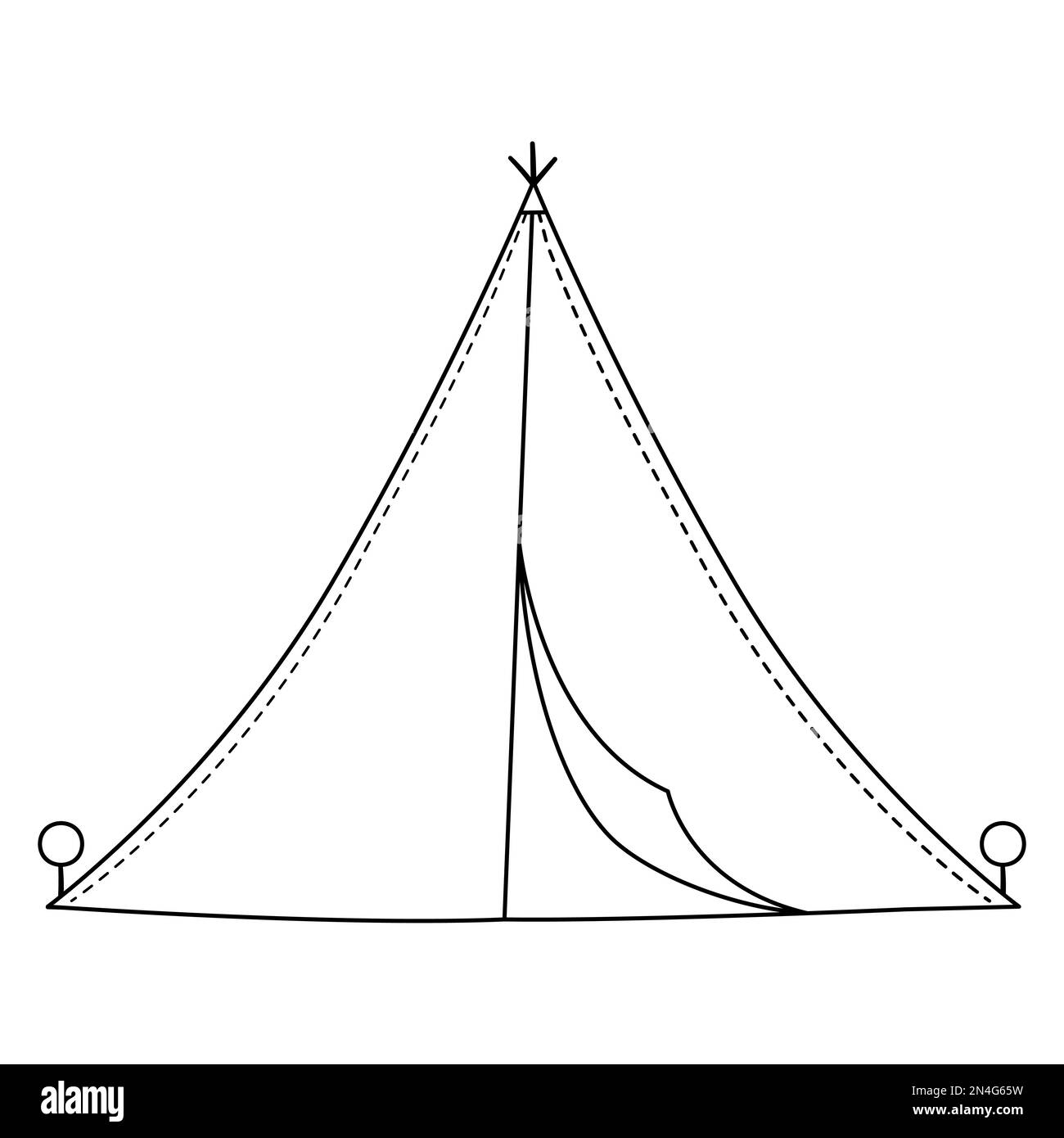 Vector schwarz-weiß Campingzelt. Symbol für die Teepee-Linie im Wald isoliert auf weißem Hintergrund. Outdoor-Reiseausrüstung für die Natur. Abbildung der Überdachung Stock Vektor