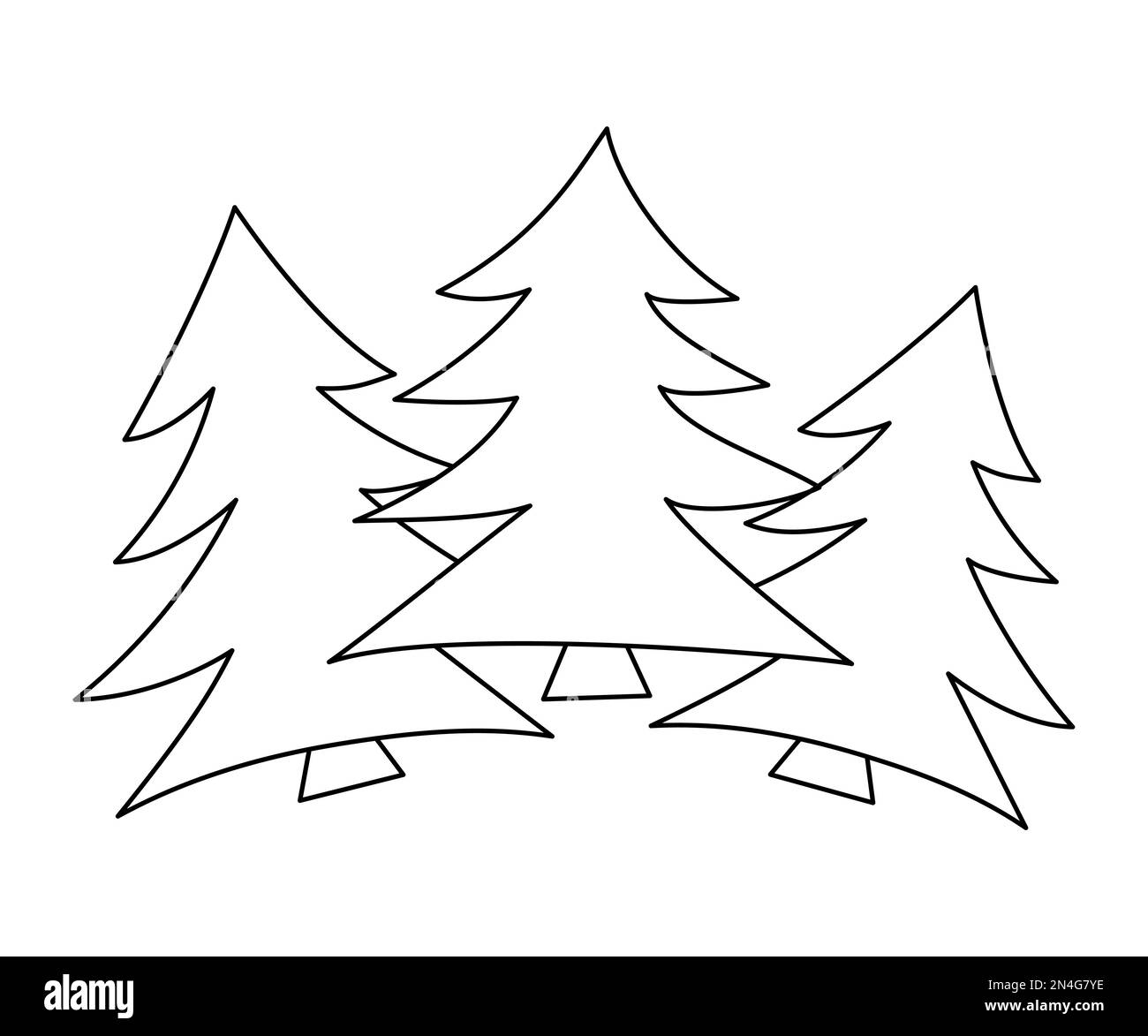 Vektor schwarz-weiß Tannenbaum Set. Gliederungsdarstellung für Wälder oder immergrüne Pflanzen. Symbol für Weihnachtsbaumlinien. Stock Vektor