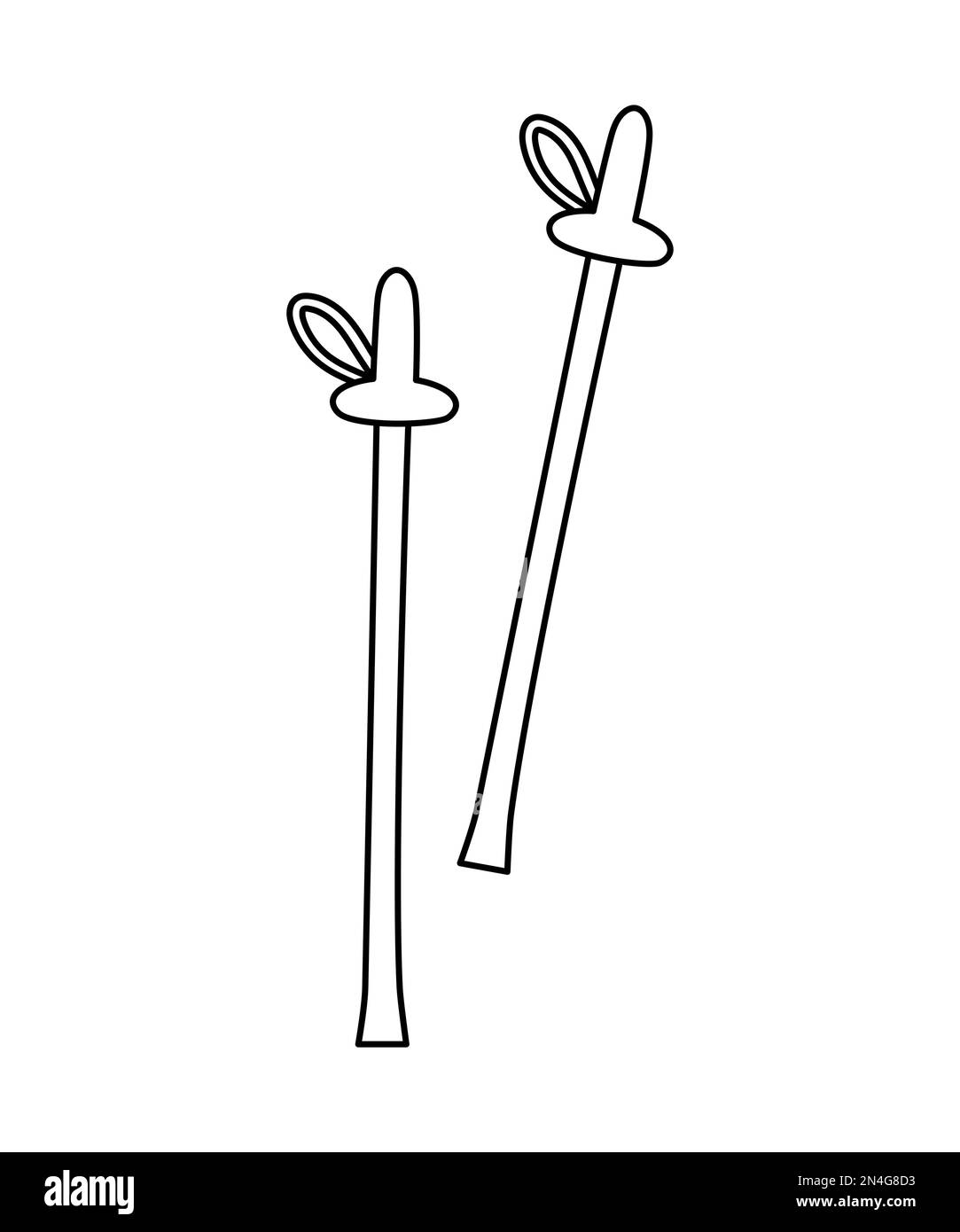 Vector schwarz-weiße Wanderstöcke. Skandinavische Wanderausrüstung isoliert auf weißem Hintergrund. Symbol für gesunden Sport oder Aktivität im Freien. Hallo Stock Vektor