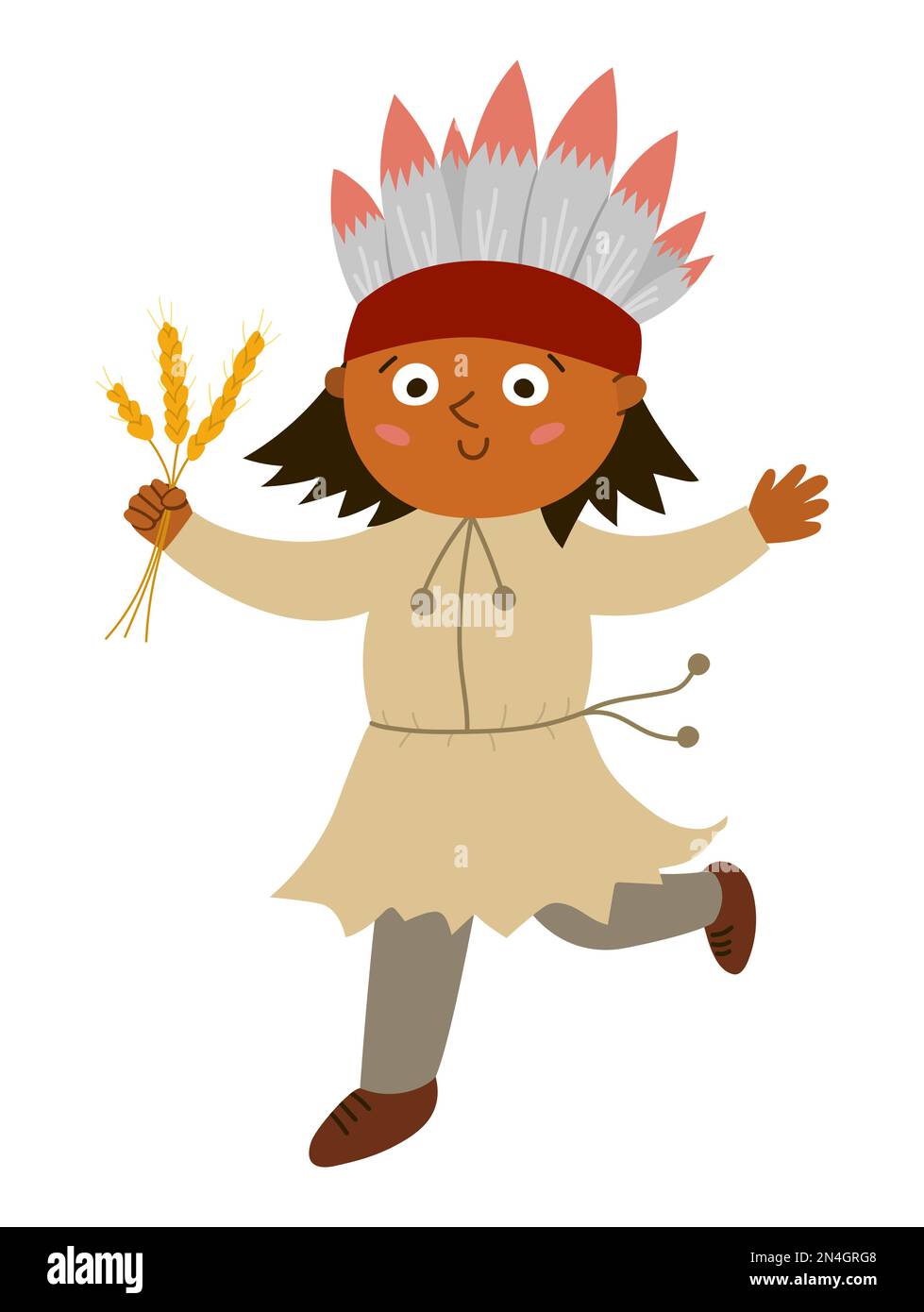 Vektor-Indianer isoliert auf weißem Hintergrund. Thanksgiving-Tag-Figur. Herbstsymbol mit dem ersten amerikanischen Volk. Süße Herbstferien, einheimische Illustration Stock Vektor