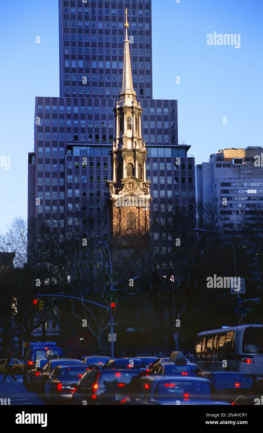 St. Paul's Chapel bei Sonnenuntergang, Manhattan, New York City, USA. Stockfoto