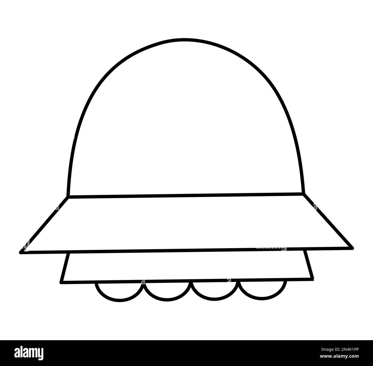 Vektor-Schwarz-Weiß-UFO-Illustration für Kinder. Umriss Symbol für fliegende Untertasse isoliert auf weißem Hintergrund. Weltraumausmalseite für Kinder Stock Vektor