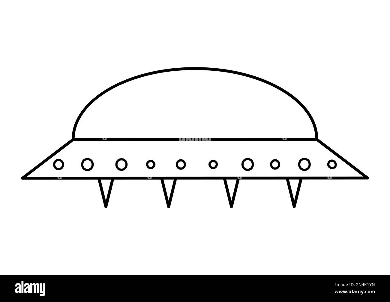 Vektor-Schwarz-Weiß-UFO-Illustration für Kinder. Umriss Symbol für fliegende Untertasse isoliert auf weißem Hintergrund. Weltraumausmalseite für Kinder Stock Vektor