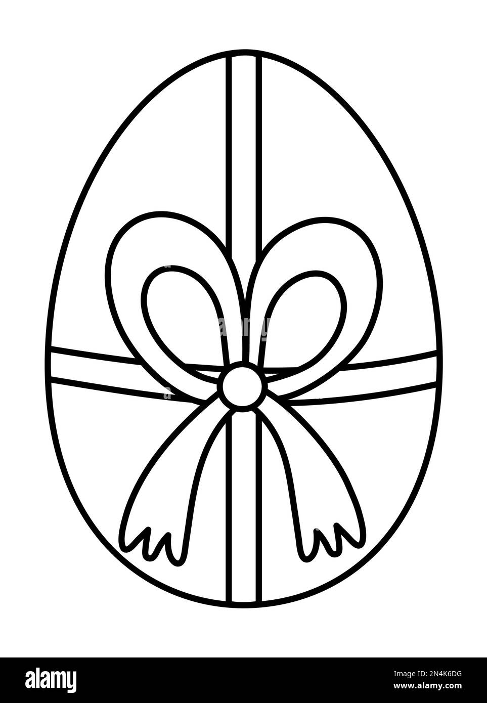Vektorei mit Schleife in Schwarz und Weiß. Osterumriss traditionelles Symbol und Designelement. Symbol oder Malseite für die Gastronomie im Frühling Stock Vektor