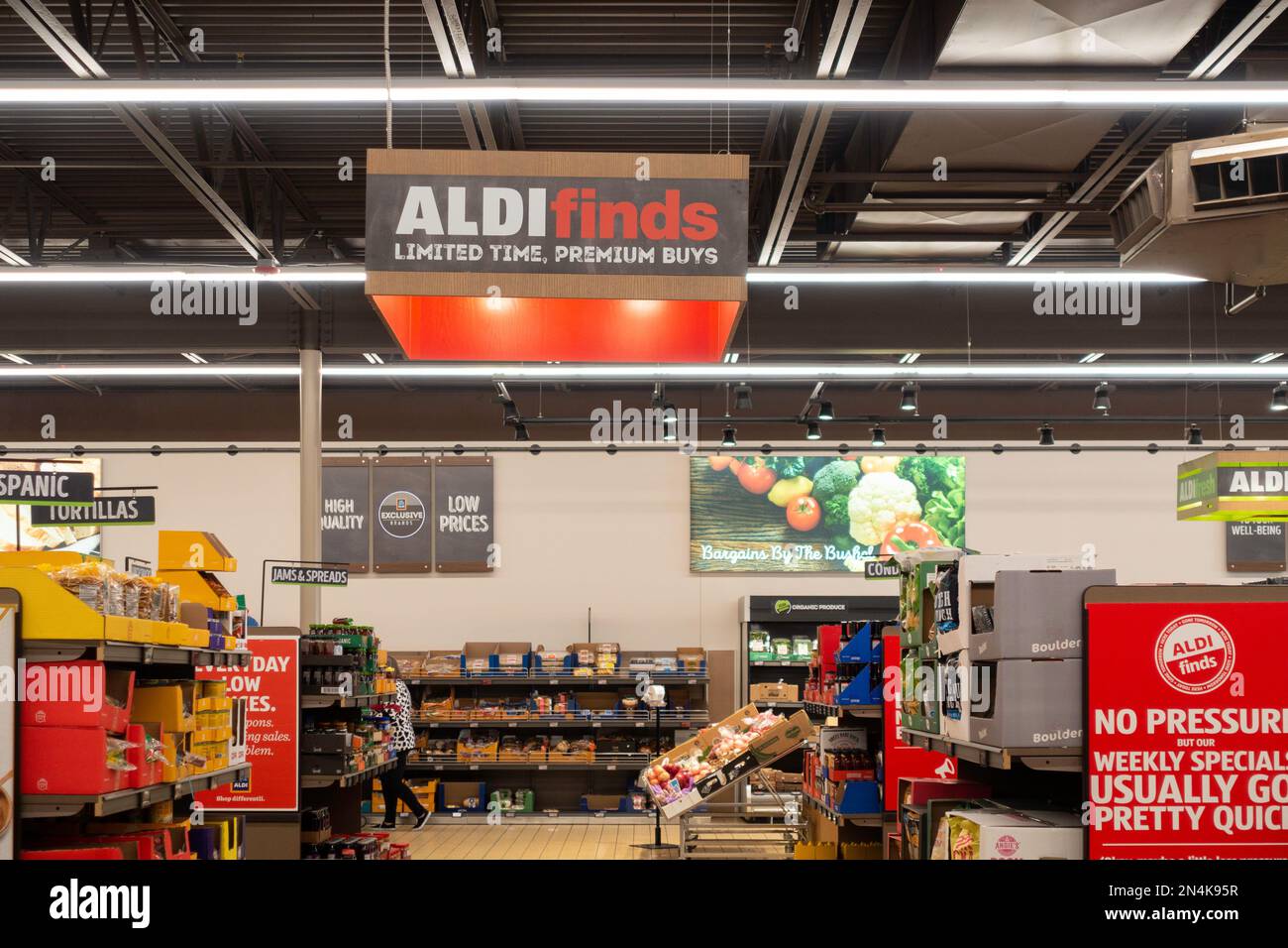Im Supermarkt von Aldi in Wichita, Kansas, USA. Stockfoto