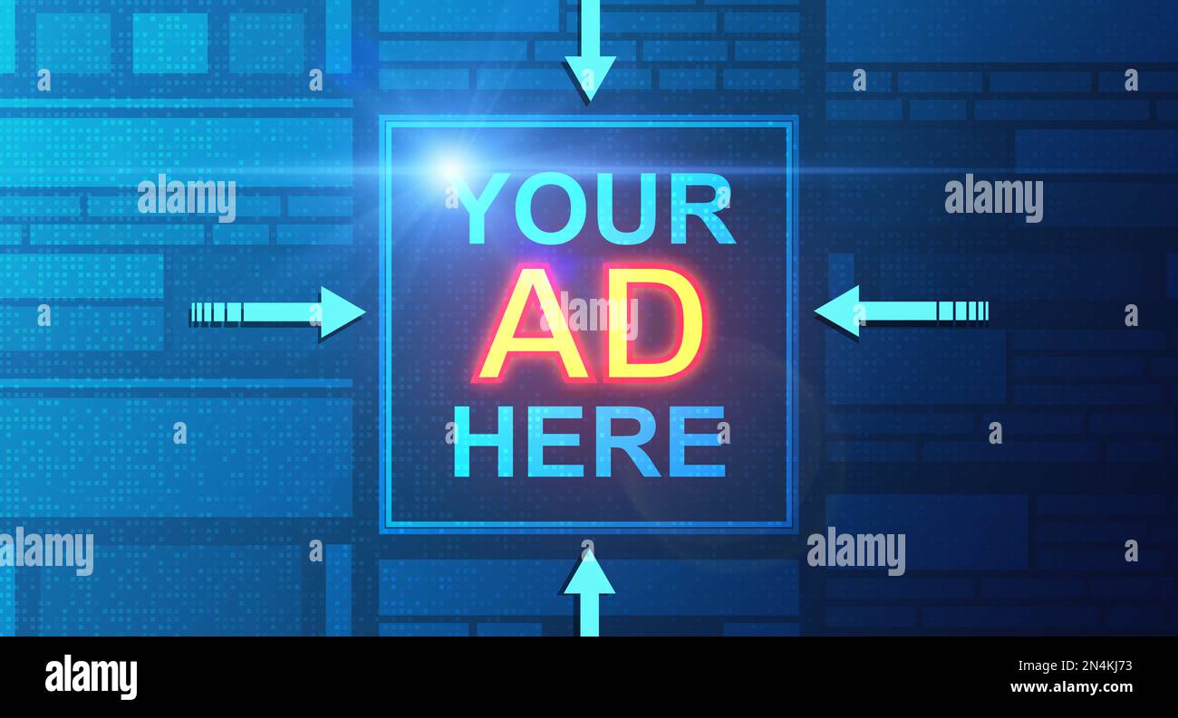 Ihre Anzeige hier – Anzeigenbestand auf digitalem Eigentum – konzeptionelle Illustration Stockfoto