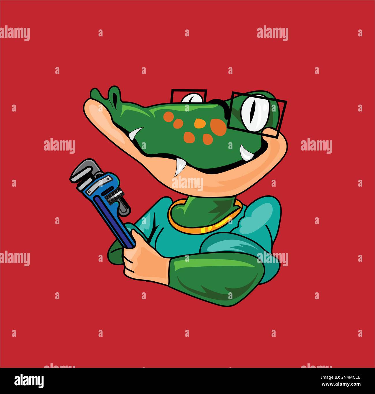 Frosch Halten Klempner Werkzeug Maskottchen Vektor Stock Vektor