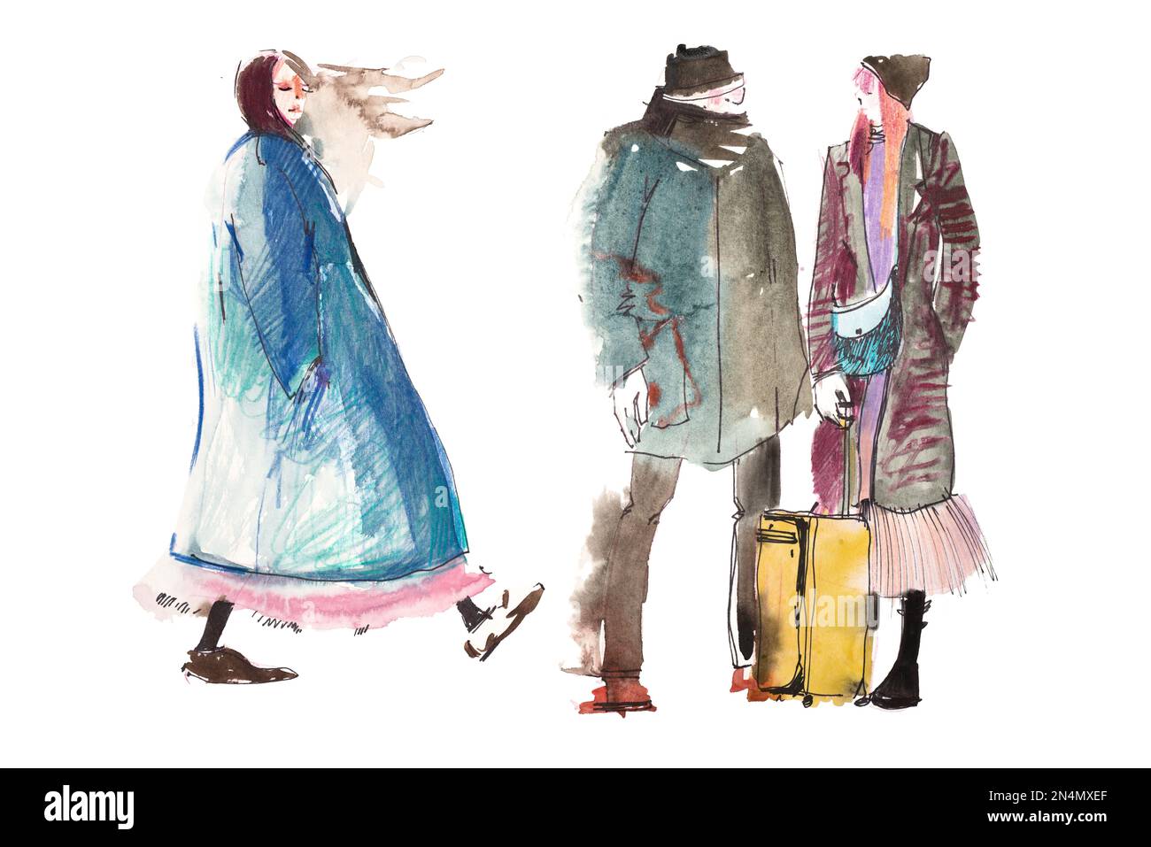 Menschen in Aquarell-Illustration gezeichnet Stockfoto