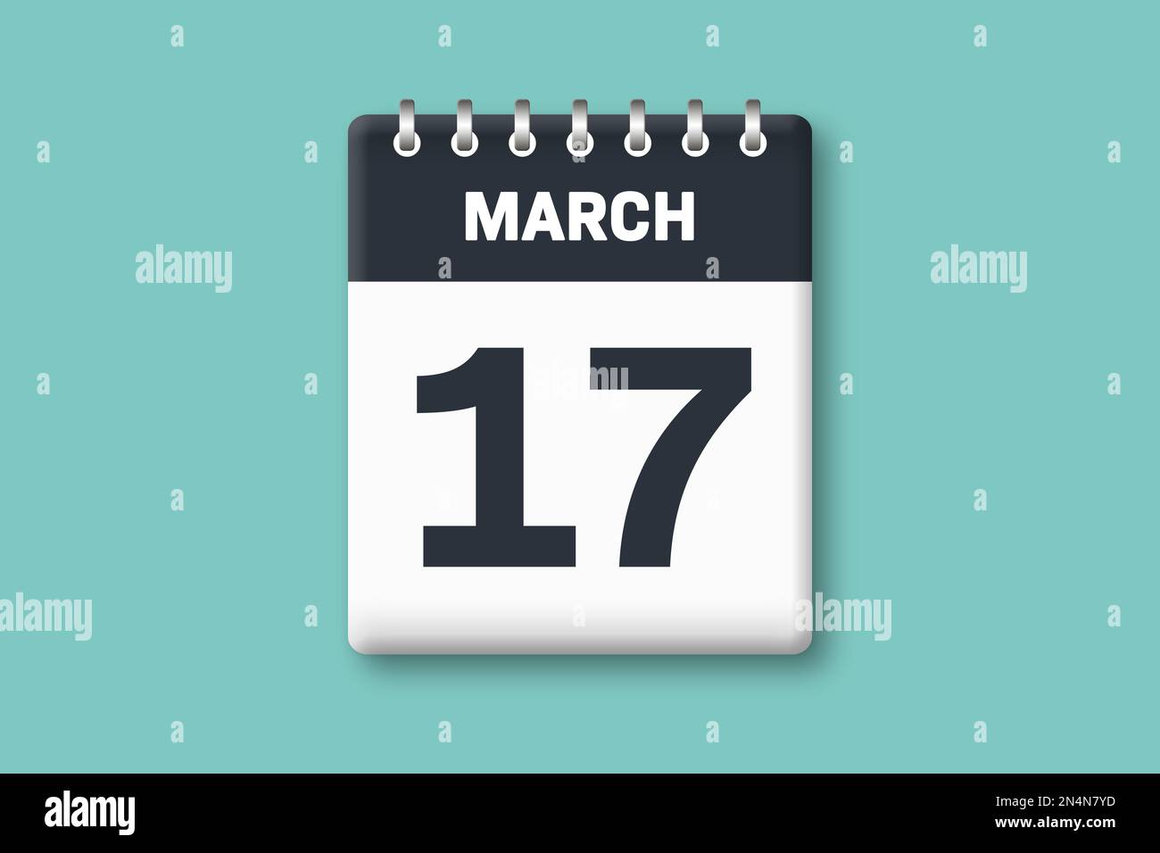 März 17 – Kalenderseite/Blatt mit Datum – 17. März auf zyanischem/blauem Hintergrund Stockfoto