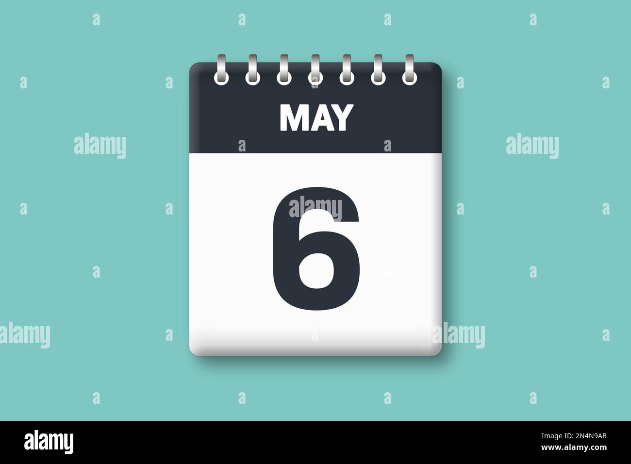 Mai 6 – Kalenderseite/Blatt mit Datum – 6. Mai auf zyanischem/blauem Hintergrund Stockfoto