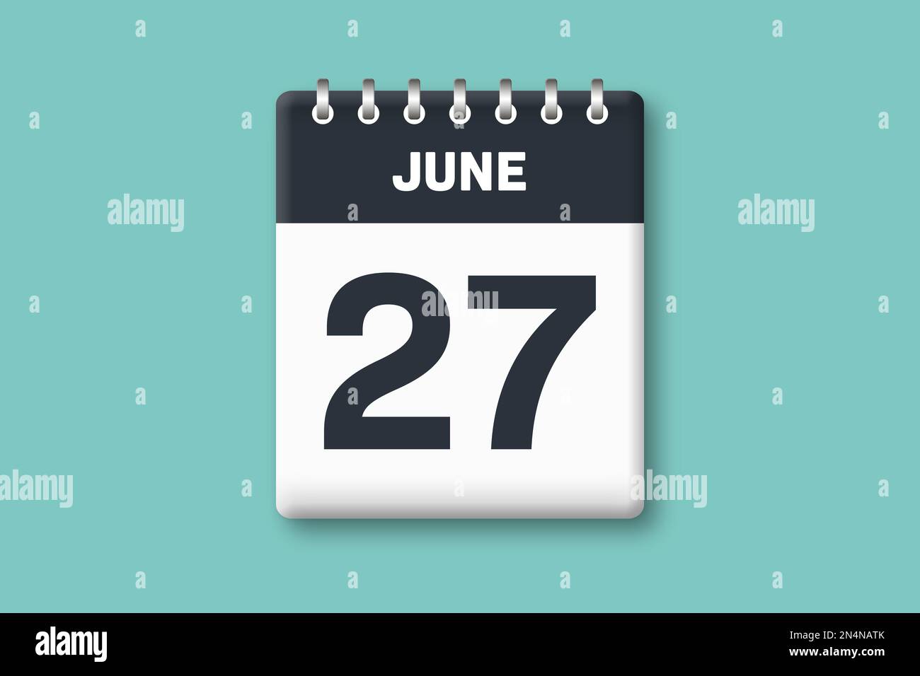 Juni 27 - Kalenderseite/Blatt mit Datum - 27. Juni auf zyanischem/blauem Hintergrund Stockfoto