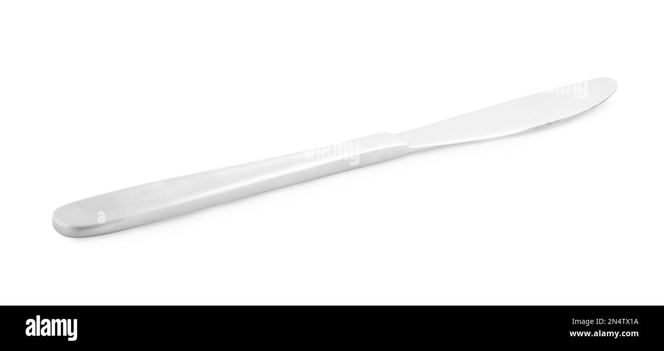 Neues, sauberes, glänzendes Messer, isoliert auf weiß Stockfoto