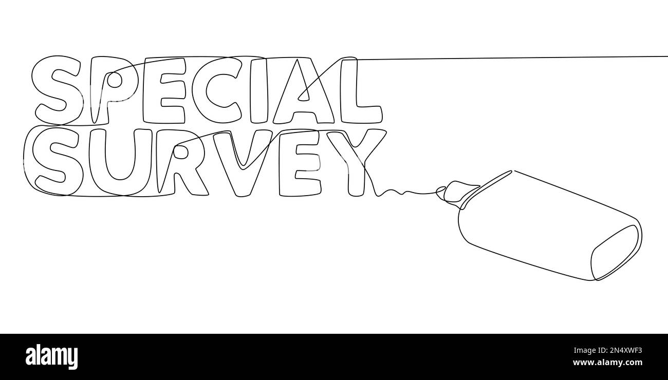 Eine durchgehende Zeile mit „Special Survey“-Text, geschrieben mit einem Bleistift und Filzstift. Vektorkonzept zur Darstellung dünner Linien. Kontur Zeichnen kreativer Ideen. Stock Vektor