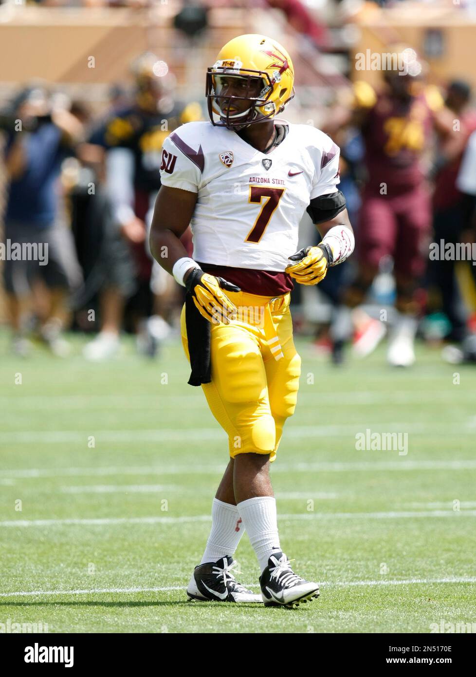 Arizona State wide receiver Kyle Middlebrooks (7) during the second half of the Maroon and Gold spring NCAA college football game on Saturday, April 19, 2014, in Tempe, Arizona. (Rick Scuteri/AP Images) Stockfoto
