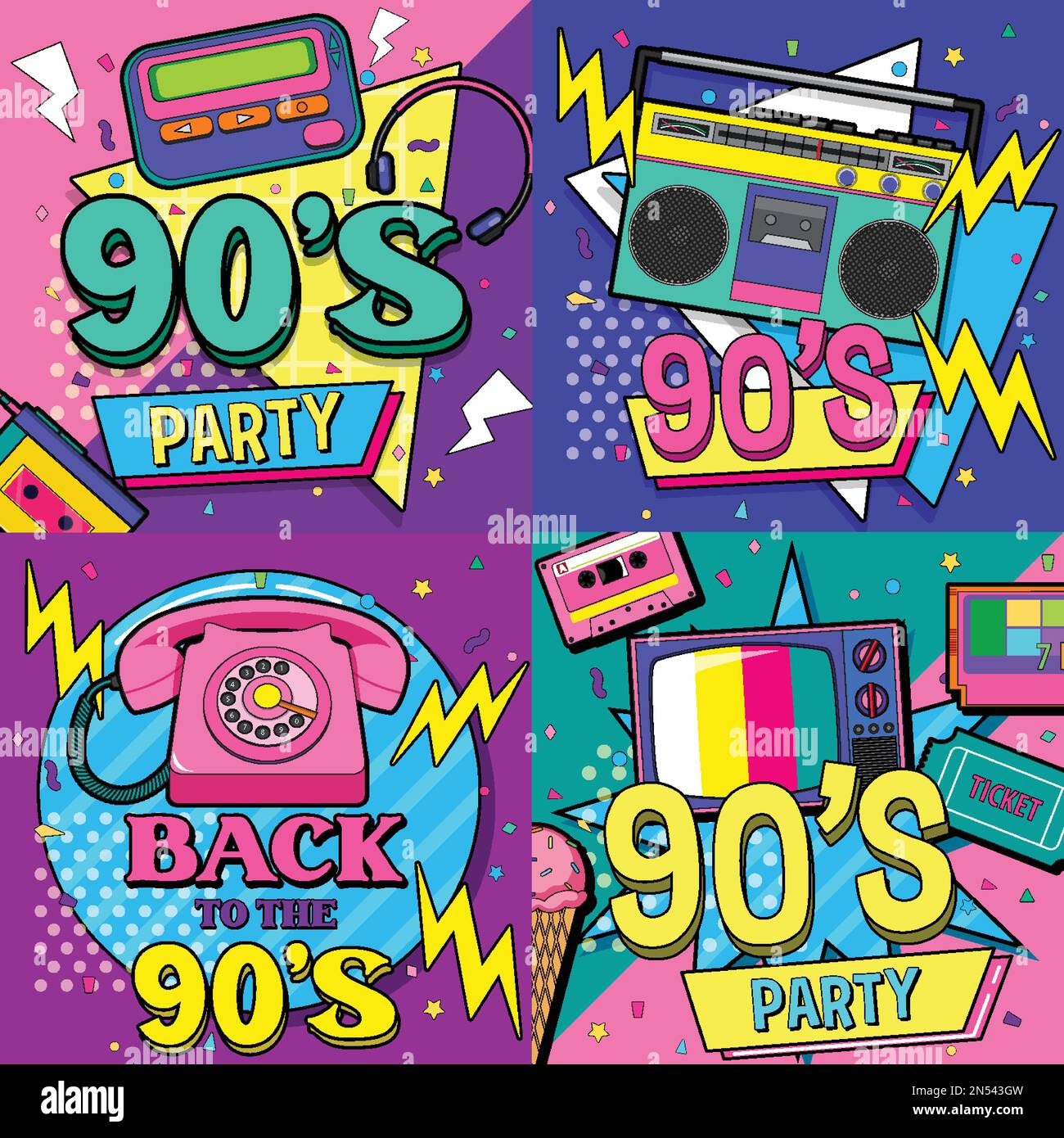 Illustration der Vorlage für 90s-Party-Poster Stock Vektor