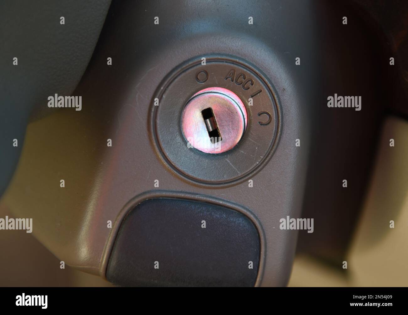 The ignition switch of a 2005 Chevrolet Cobalt is photographed in