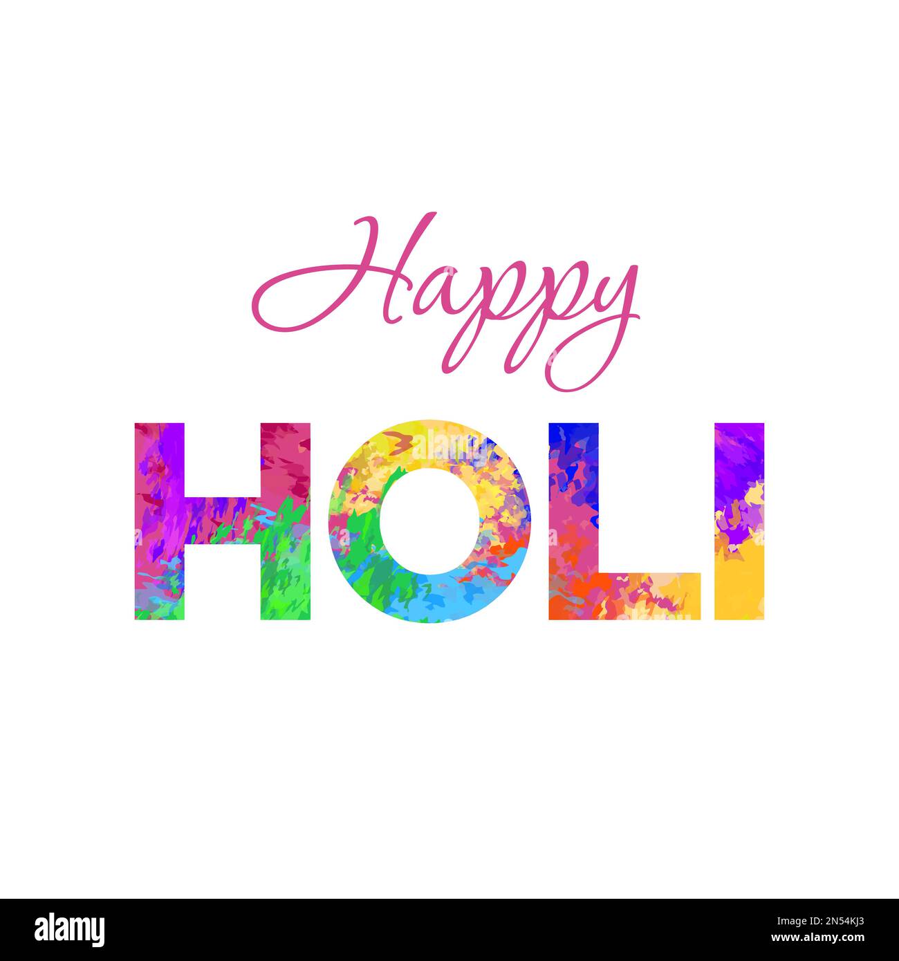 Happy Holi-Text. Vektordarstellung. Buchstaben in leuchtenden Farben. Indische Religion und Kultururlaub. Happy Holi Grußkarte. Stock Vektor