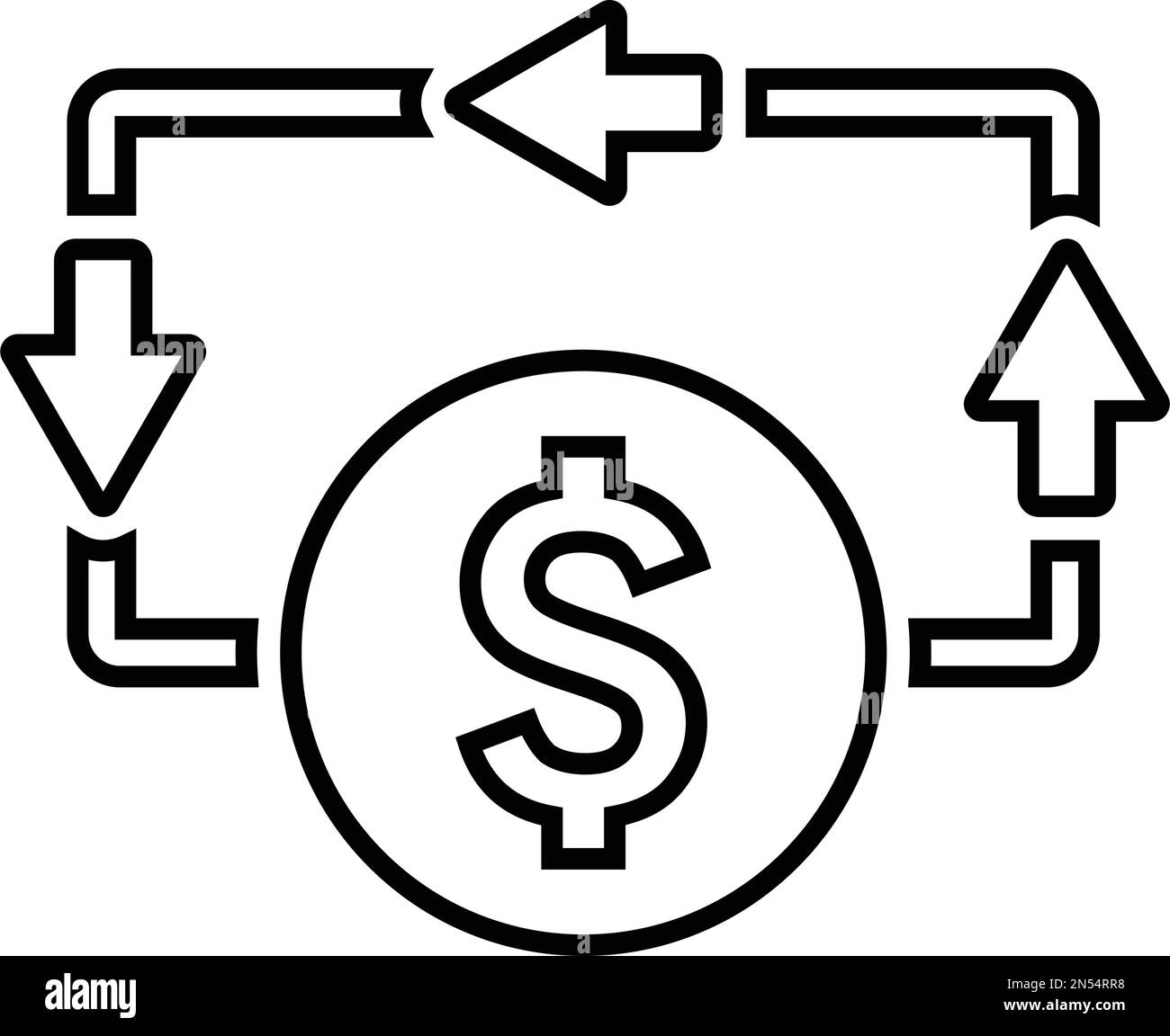 Das Symbol für Fluss, Geld, Bargeld ist auf weißem Hintergrund isoliert. Verwendung für Grafik- und Webdesign oder kommerzielle Zwecke. Vektor-EPS-Datei. Stock Vektor
