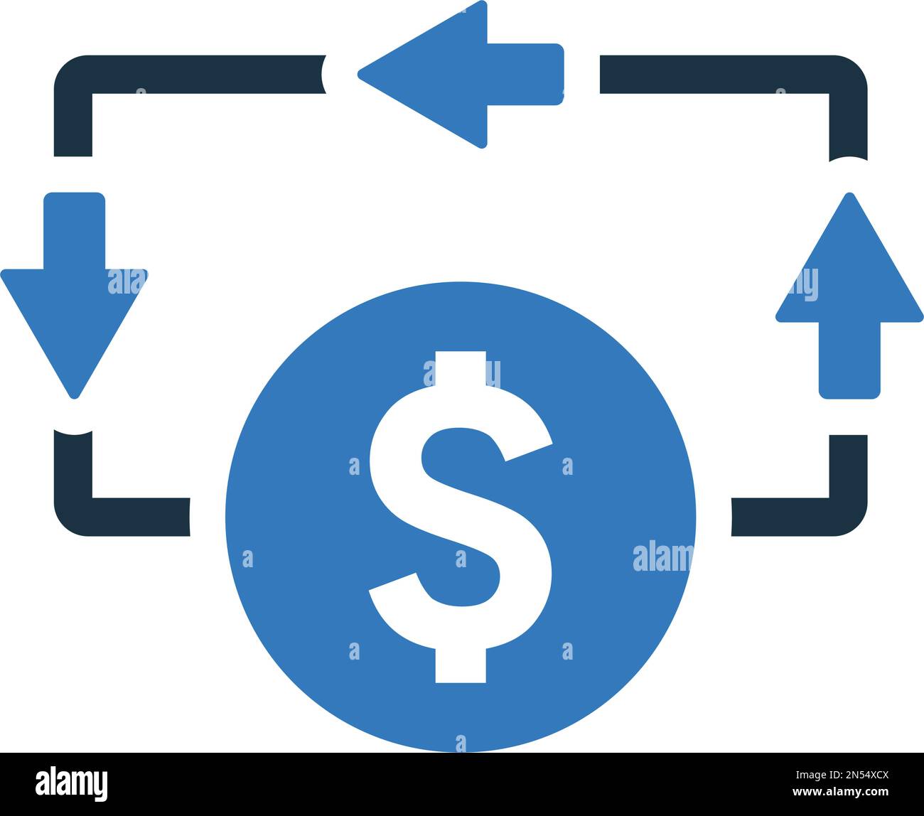 Das Symbol für Fluss, Geld, Bargeld ist auf weißem Hintergrund isoliert. Verwendung für Grafik- und Webdesign oder kommerzielle Zwecke. Vektor-EPS-Datei. Stock Vektor