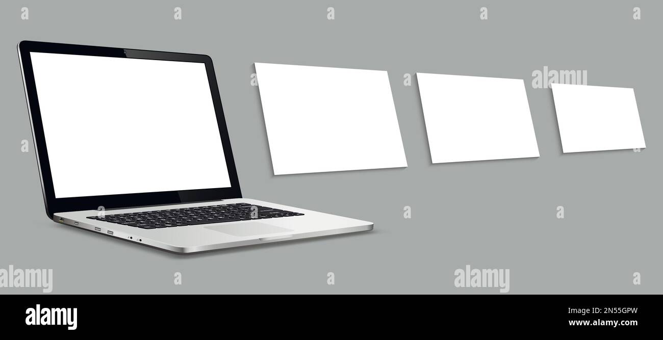 Laptop-Modell mit leeren Seiten mit Drahtdarstellung Stock Vektor