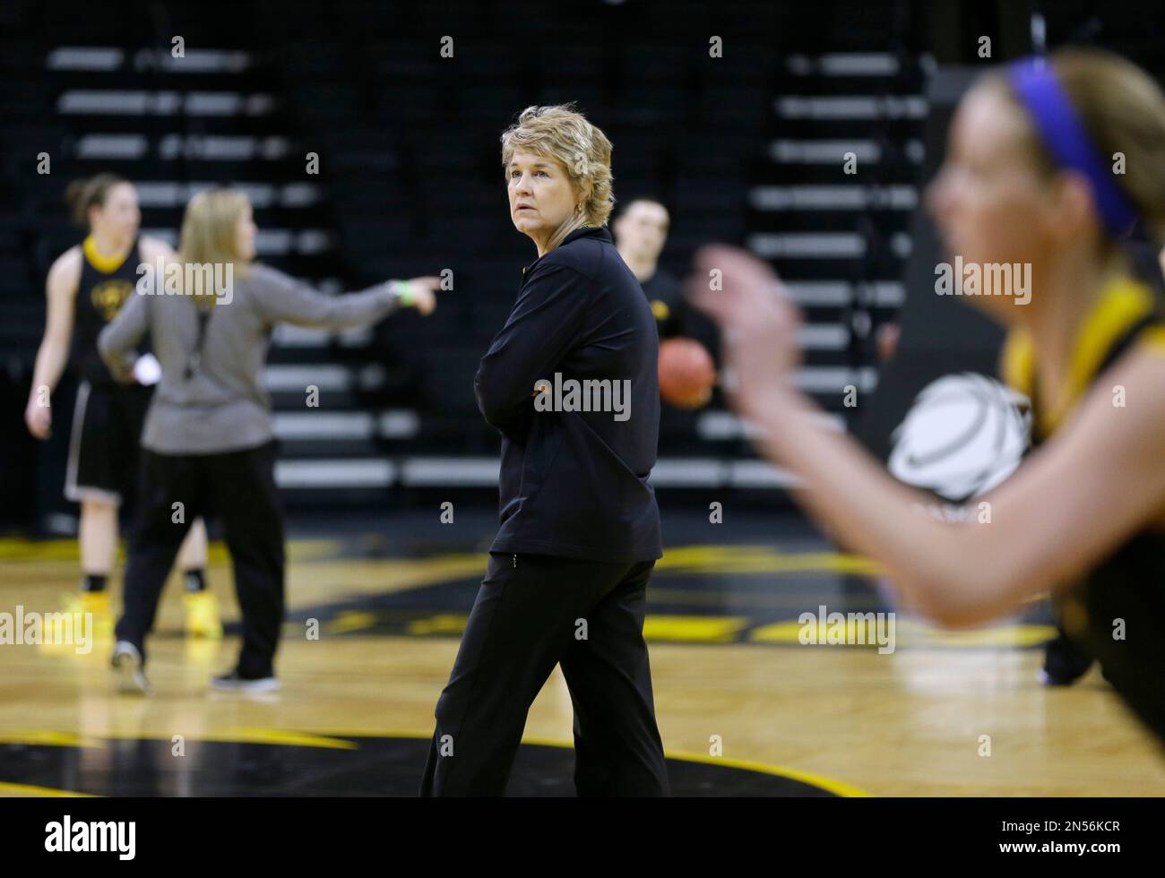 Iowa head coach Lisa Bluder watches her team during practice for the