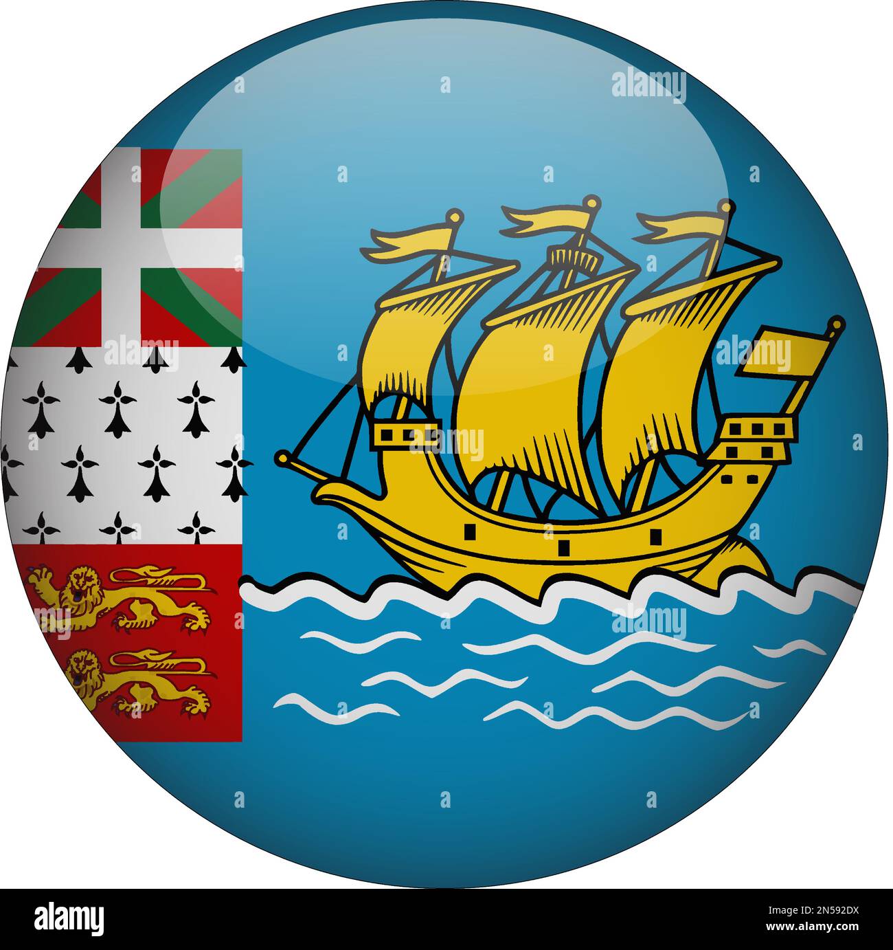 St. Pierre und Miquelon 3D-Symbol für abgerundete Flagge, Vektor Stock Vektor
